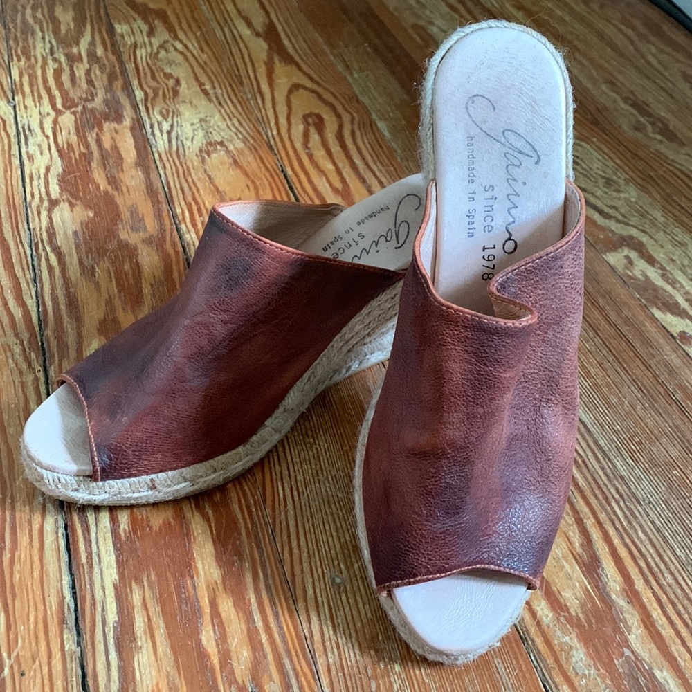 Handmade espadrille leather wedge